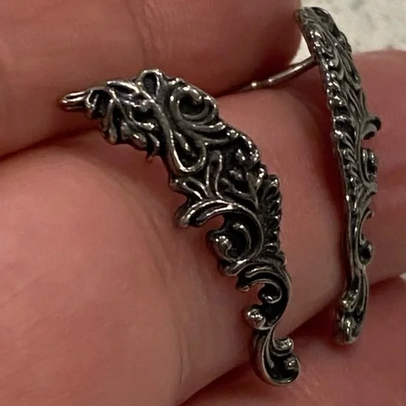 Vintage 925 Sterling Silver Climber Earrings Baroque Style Dangle Earrings - Picture 6 of 8